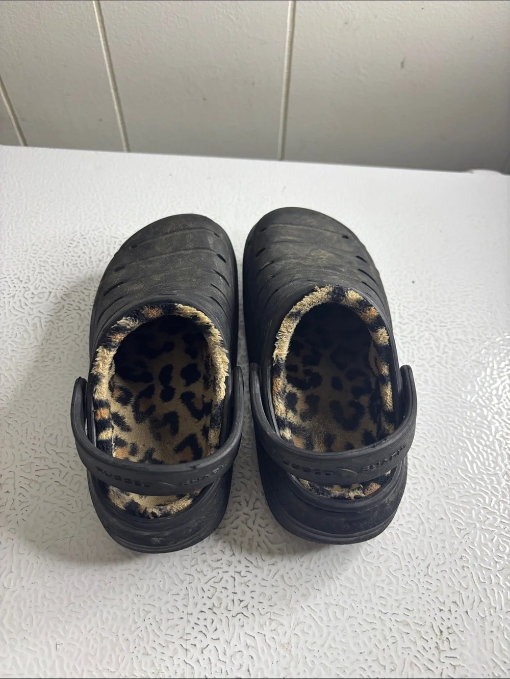 Black Kids Slip-On Clog with Leopard Print Lining